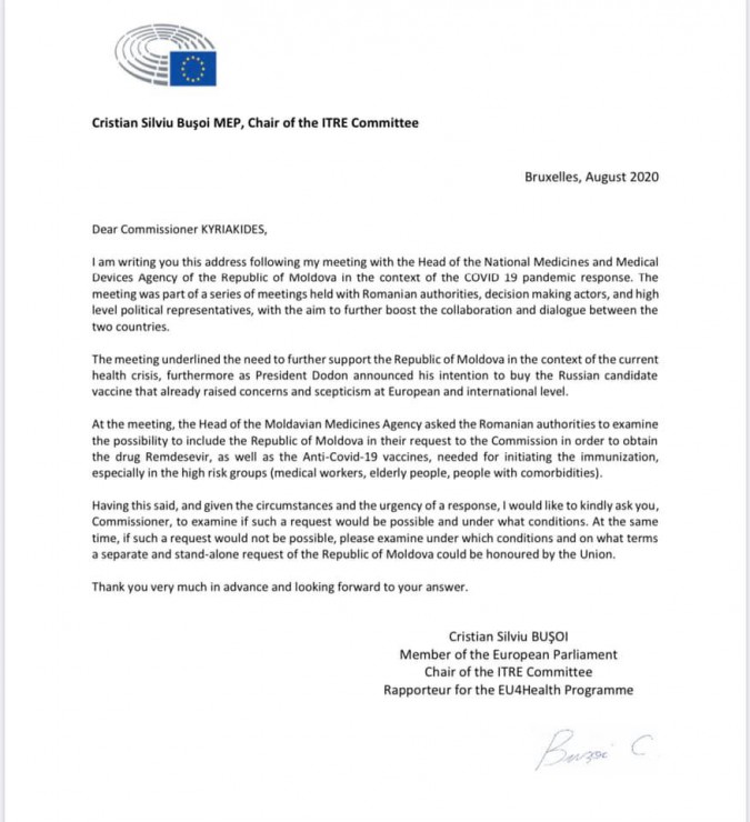 Scrisoarea Bușoi către Comisarul European pentru Sănătate